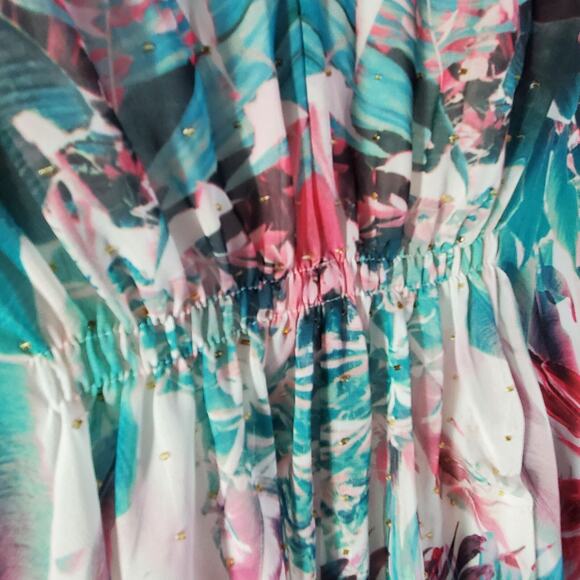 Jennifer Lopez Sheer Batwing Caftan Dress L/XL Slip Lined Tropical Boho Coverup - Picture 6 of 15